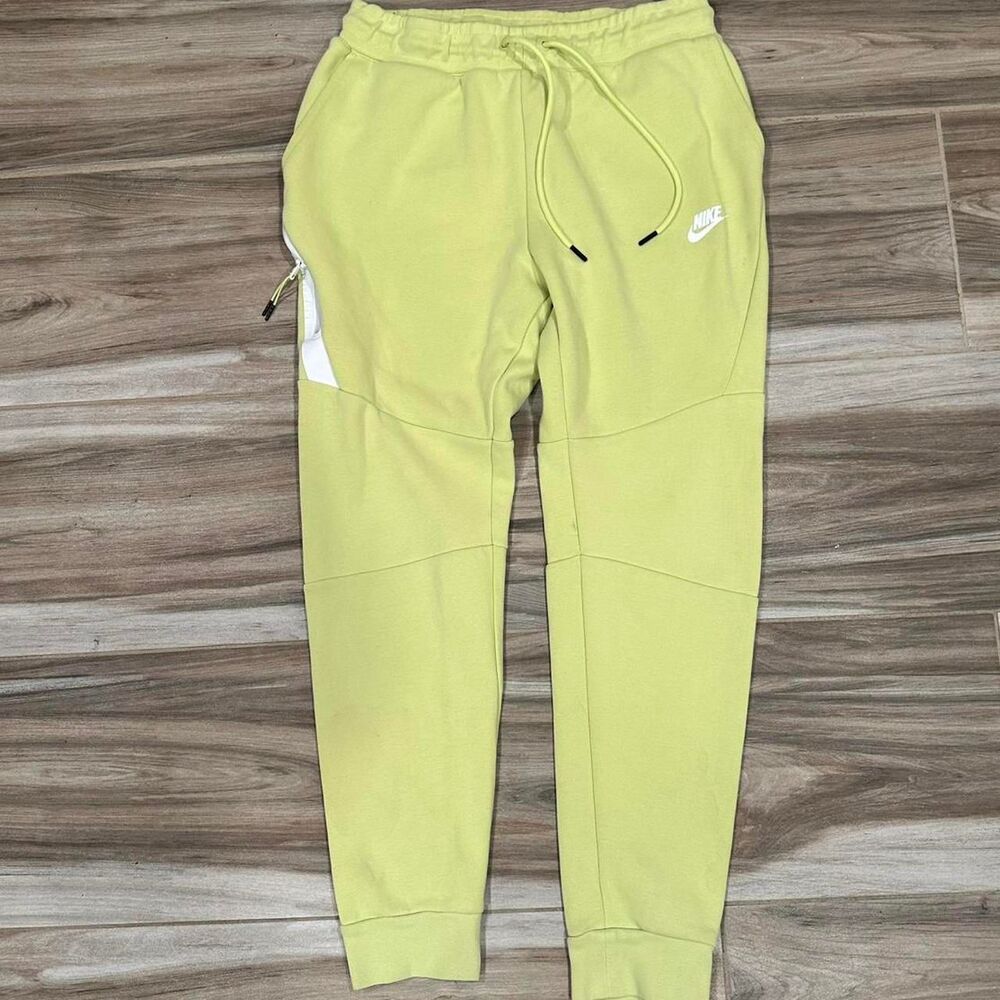 Nike volt yellow and white tech fleece joggers
